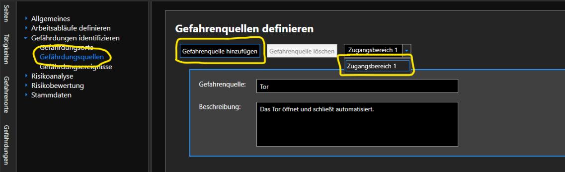 Gefahrenquelle in CE-Rika definieren