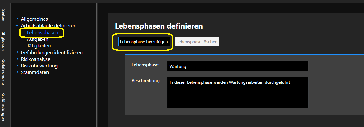 Lebensphase in CE-Rika definieren